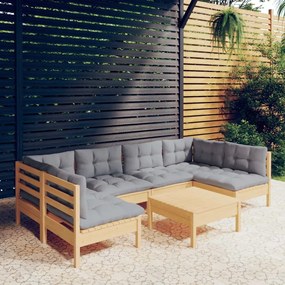 3097156 vidaXL Set mobilier grădină cu perne gri, 7 piese, lemn masiv de pin