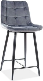 Scaun bar textil CHIC H-2, gri/negru mat, stofa catifelata/metal, 46x5