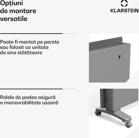 Klarstein Bansin Crystal Smart Kovektor 1500, 1500 W, Aplicație, 5- 50 °C, Afișaj LED, Ecran tactil