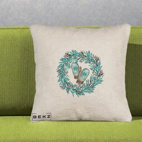 Perna Decorativa Coroana Turcoaz cu Manusi, 40x40 cm, Bej Canapea, Husa Detasabila, Perna Inclusa, BEKZ®