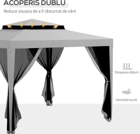 Outsunny Foisor de Gradina cu Plasa de Tantari, Foisor 3x3 m cu Acoperis Dublu si Cadru din Metal, Bej | Aosom Romania