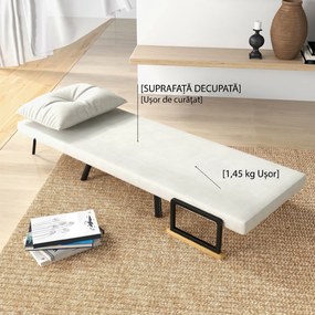 HOMCOM Canapele Extensibile Individuală Alb Crem 63x73x81 cm cu Pernă Extensibilă pe 5 Nivele | Aosom Romania