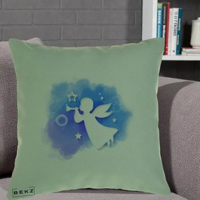 Perna Decorativa Inger cu Trompeta Albastru, 40x40 cm, Verde, Husa Detasabila, Perna Inclusa, BEKZ®