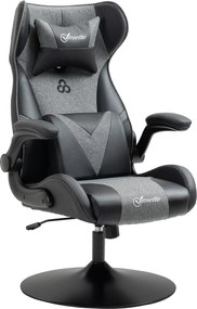 Vinsetto Fotoliu de gaming ergonomic cu bază rotundă înălțime reglabilă, brațe rabatabile, perne pentru cap și lombari PU gri și negru | Aosom Romania