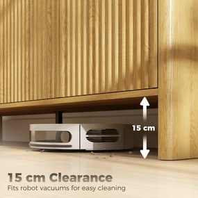 HOMCOM Bufet living, mobilier de depozitare cu 4 uși canelate, raft reglabil, deschidere prin apăsare, 147x40x77cm, stejar | Aosom Romania