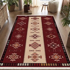 Covor camera antiderapant, 120x180 cm, etnic oriental rosu
