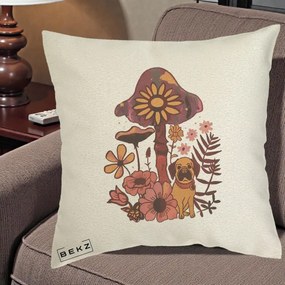 Perna Decorativa Ciuperca Caine Boho, 40x40 cm, Ecru, Husa Detasabila, Perna Inclusa, BEKZ®