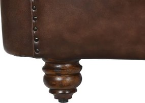 Canapea vintage 3 locuri din piele naturală maro închis, „Chesterfield"