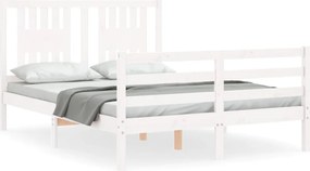 vidaXL Cadru de pat cu tăblie, alb, 120x200 cm, lemn masiv