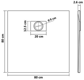 Cadita Baie Din Compozit , Smack , 80 X 80 Cm, Cu Sifon,Negru