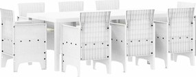vidaXL Set de masă pentru grădină 9 pcs Alb Polipropilenă