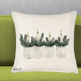 Perna Decorativa Lumanari Advent in Borcane, 40x40 cm, Crem Reliefat, Husa Detasabila, Perna Inclusa, BEKZ®