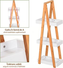 Kleankin Raft Baie cu 3 Rafturi din MDF și Bambus, Dulap Baie, 30x18x81 cm, Lemn | Aosom Romania