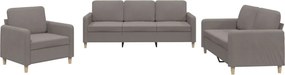 vidaXL Set de canapea cu perne, 3 piese, gri taupe, material textil