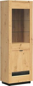 Vitrina OSTIA, stejar artisan/negru mat, PAL/sticla securizata, 67x42x