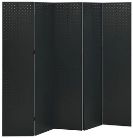 335901 vidaXL Paravan de cameră cu 5 panouri, negru, 200x180 cm, oțel