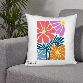 Perna Decorativa Flori Grafice Roz-Orange-Albastru, 40x40 cm, Alb Pufos, Husa Detasabila, Perna Inclusa, BEKZ®