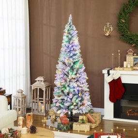 HOMCOM Brad de Crăciun Înzăpezit cu 180 de Lumini LED cu 11 Efecte și 479 de Ramuri, Ø65x180 cm, Verde și Alb | Aosom Romania