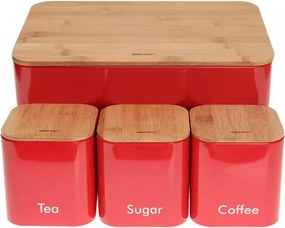 Set de cutii pentru pâine cu recipiente Kinghoff KH 1085, 4 buc., email, bambus/oțel, roșu