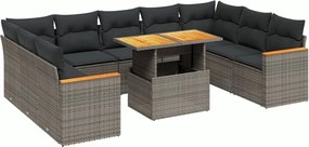 vidaXL Set mobilier de grădină cu perne, 10 piese, gri, poliratan