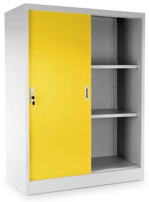 Dulap metalic universal mediu cu uși glisante 90 x 40 x 120 cm, încuietoare cilindrică, galben - ral 1023