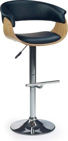 Scaun bar H45, negru/stejar deschis/crom, piele ecologica/placaj indoi