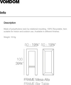 Masa de bar exterior / interior design modern premium FRAME BAR TABLE 54075 Vondom