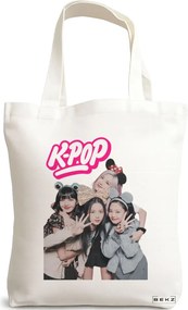 Sacosa de Panza pentru Cumparaturi, Geanta Tote, model Blackpink k-pop, 38x34.5 cm, Alba, BEKZ®