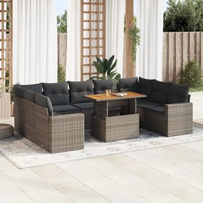 3327084 vidaXL Set mobilier de grădină cu perne, 10 piese, gri, poliratan