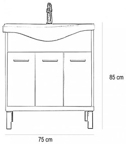 Dulap inferior Nerva 75 cm cu lavoar, ulm Rauna