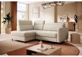 Colțar bej extensibil/cu spațiu de depozitare cu tapițerie din catifea (cu colț pe partea stângă/în formă de ”L”) Barea – ELTAP