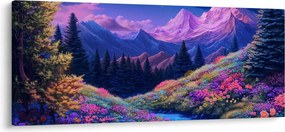 Tablou - Peisaj violet la lună plină (120x50 cm)