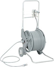 Outsunny Carucior pentru furtun 45 m tambur pentru furtun cu 2 moduri de pulverizare, adaptor robinet manivelă 2 roți 45 x 44 x 78 cm Gri | Aosom Romania