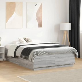 vidaXL Cadru de pat, gri sonoma, 140x190 cm, lemn prelucrat