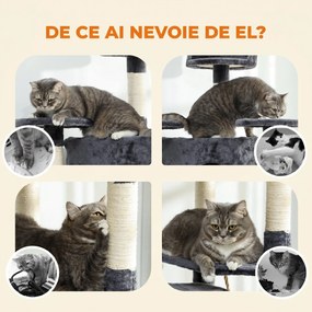 PawHut Copac Stâlp de Zgâriat Per Pisici Înalt 200cm Con Căsuțe E Hamace Gri Închis | Aosom Romania