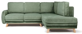 Colțar verde deschis extensibil cu tapițerie din catifea reiată (cu colț pe partea dreaptă) Tori – Bonami Selection
