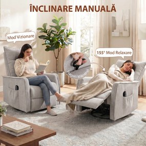 HOMCOM Fotoliu Masaj Reclinabil cu Încălzire Rotativ din Chenille cu Suport pentru Picioare și Telecomandă, Gri Deschis | Aosom Romania