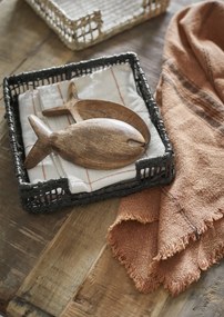 Set 2 platouri pentru servire în formă de pești din lemn de mango sculptat manual, L16 cm, „Mango Fish Serving Set"