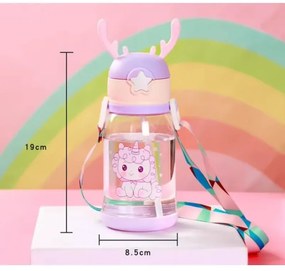 Sticla pentru copii din plastic cu pai UNICORN 600 ml