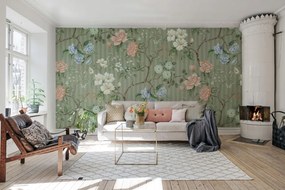 Tapet Rose Stripe, Green, Rebel Walls