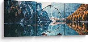 Tablou - Bărci pe Lacul Braies (cu ceas) (90x30 cm)