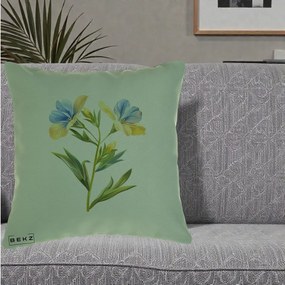 Perna Decorativa Botanica Frezie Galbena si Albastra, 40x40 cm, Verde, Husa Detasabila, Perna Inclusa, BEKZ®