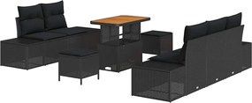 vidaXL Set de canapele pentru grădină cu pernă 8 pcs Negru Rattan poli