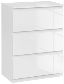 HOMCOM Comoda cu 3 Sertare Comoda de Dormitor Moderna cu Design Anti-rasturnare 55x34x75 cm Alb Lucios | Aosom Romania