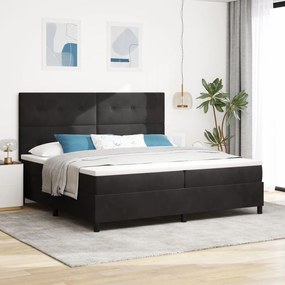 vidaXL Pat box spring cu saltea, negru, 200x200 cm, catifea