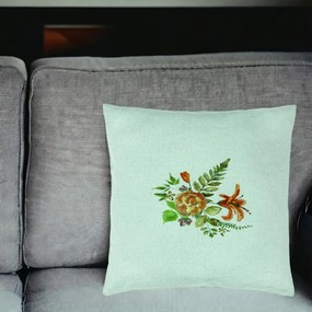 Perna Decorativa, Model Florale, 40x40 cm, Verde Menta, Husa Detasabila, Perna Inclusa, BEKZ®