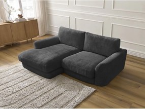 Colțar negru cu tapițerie din chenille (cu colț pe partea stângă/cu șezlong) Leonore – Bobochic Paris