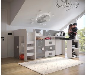 Pat multifuncțional 90 cm Toreno 1 (Alb + alb lucios + gri lucios). 1083306
