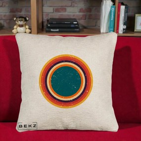 Perna Decorativa Retro Cerc Concentric Geometric Vintage, 40x40 cm, Bej Canapea, Husa Detasabila, Perna Inclusa, BEKZ®