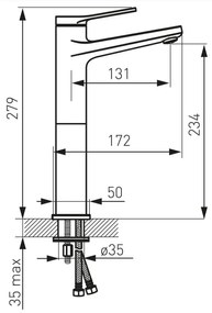 Baterie lavoar inalta FDesign Seppia cu ventil click-clack, negru-aur roz - FDSFD1-SPA-2L-25